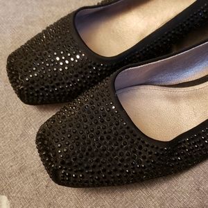 Studded Joan and David Black Flats, Size 11M
